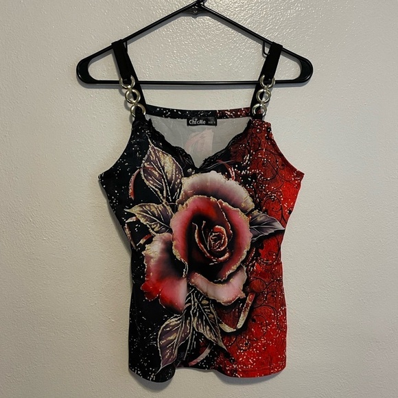 ChicMe Rose Petal Tank Top Sexy Lace Deep V Neck Size Small - Picture 2 of 4